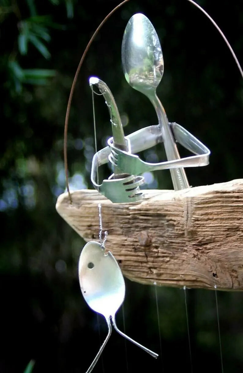 Fishing Man Spoon Fish Sculpture Wind Chime(Buy 2 Get Free Shippin!)