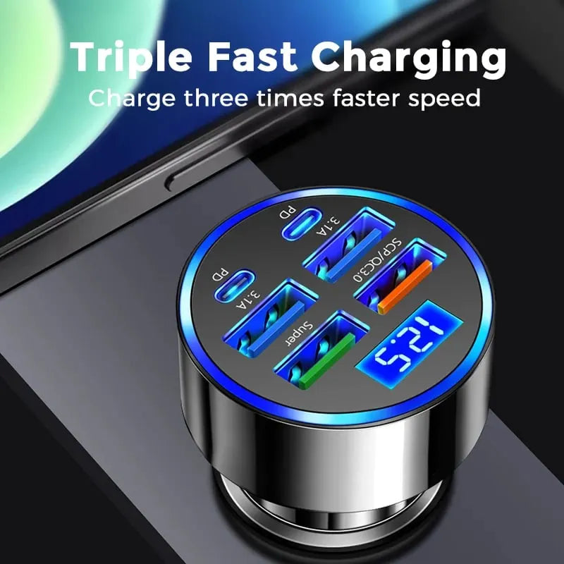 🔥 HOT SALE 🔥📢📢50% OFF !! ⏰6-In-1 Car Fast Phone Charger with Voltage Display