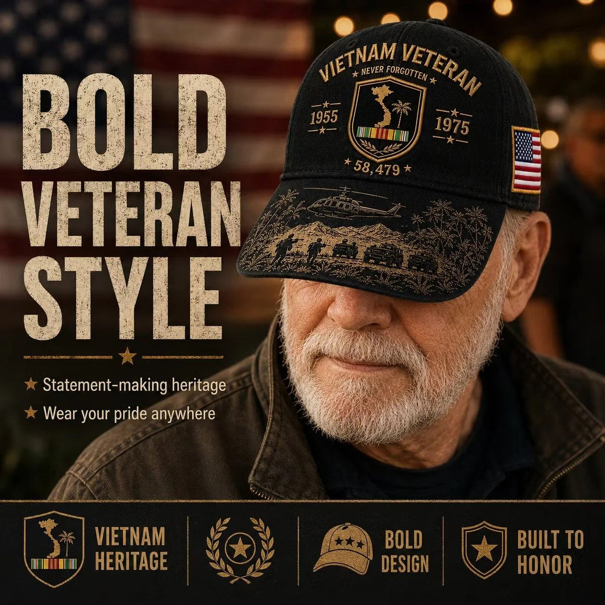 🎉Vietnam Veteran Never Forgotten 1955–1975 Commemorative Cap(Digital printing)