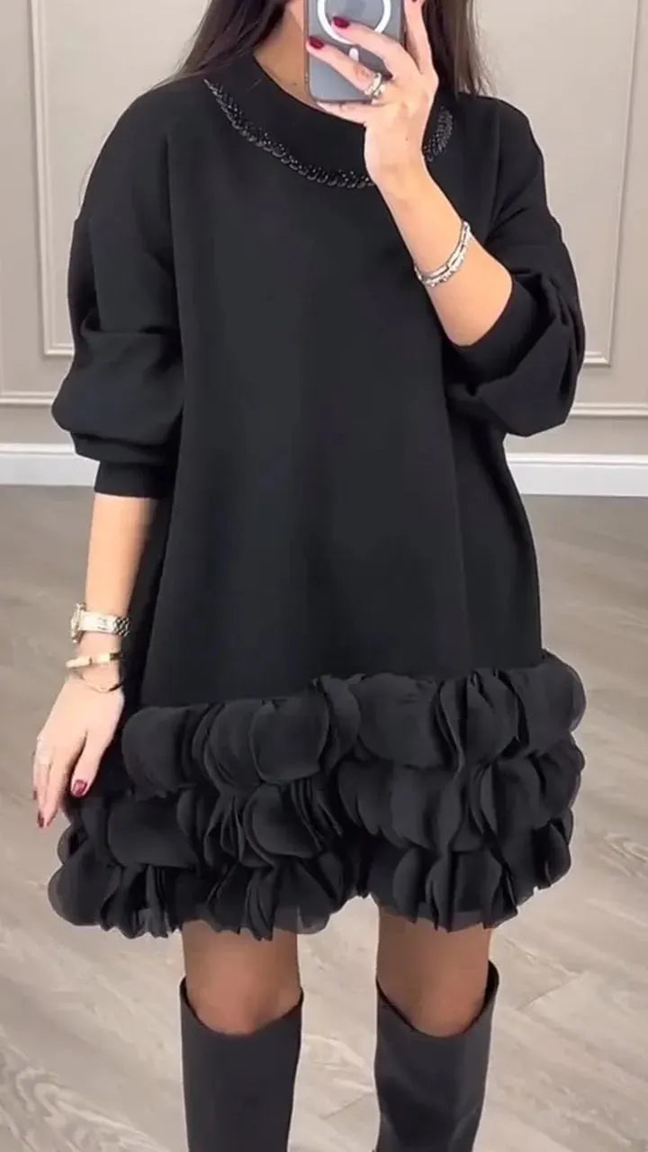 Women's Round NeckSequined Patchwork flower Dress