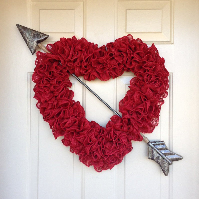 Large Ruffled Romance Heart shaped wreath with large arrow