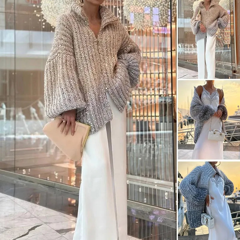 🔥Knitted Sweater Jacket With Monochromatic Sequins