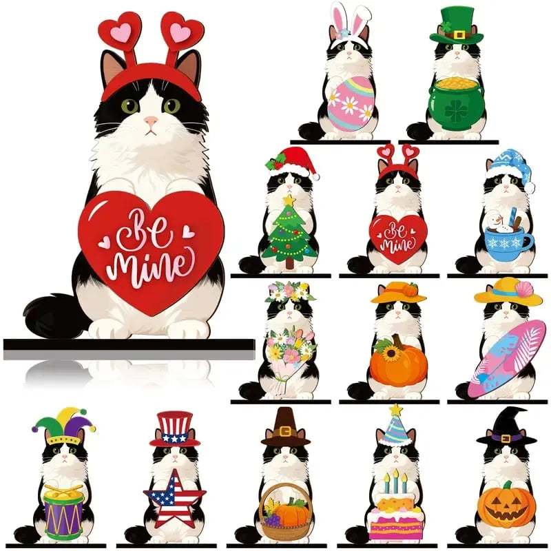 🎁Halloween Sale 50% OFF 🎃🐾Interchangeable Seasonal Animal Wooden Decor Set