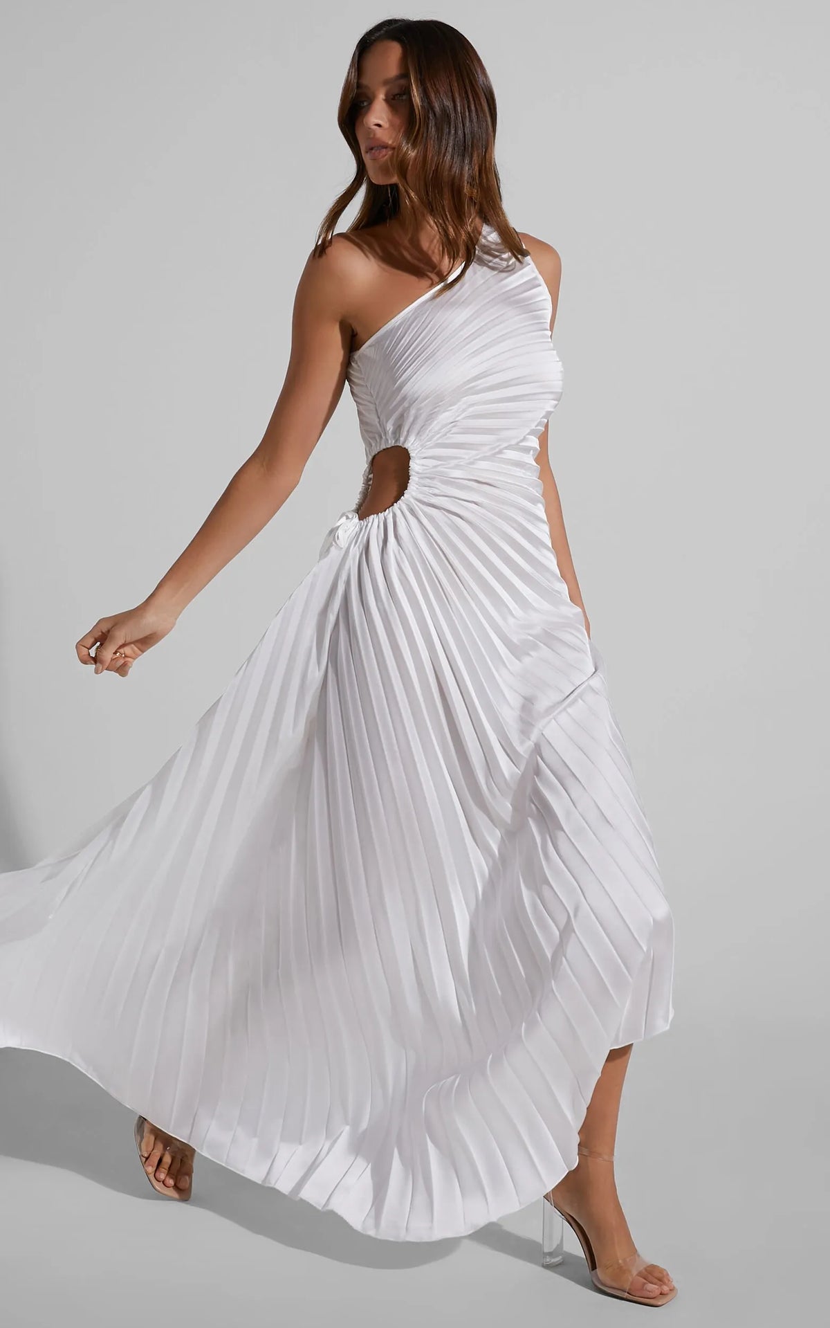 Cut-out Satin Pleated Maxi Dress