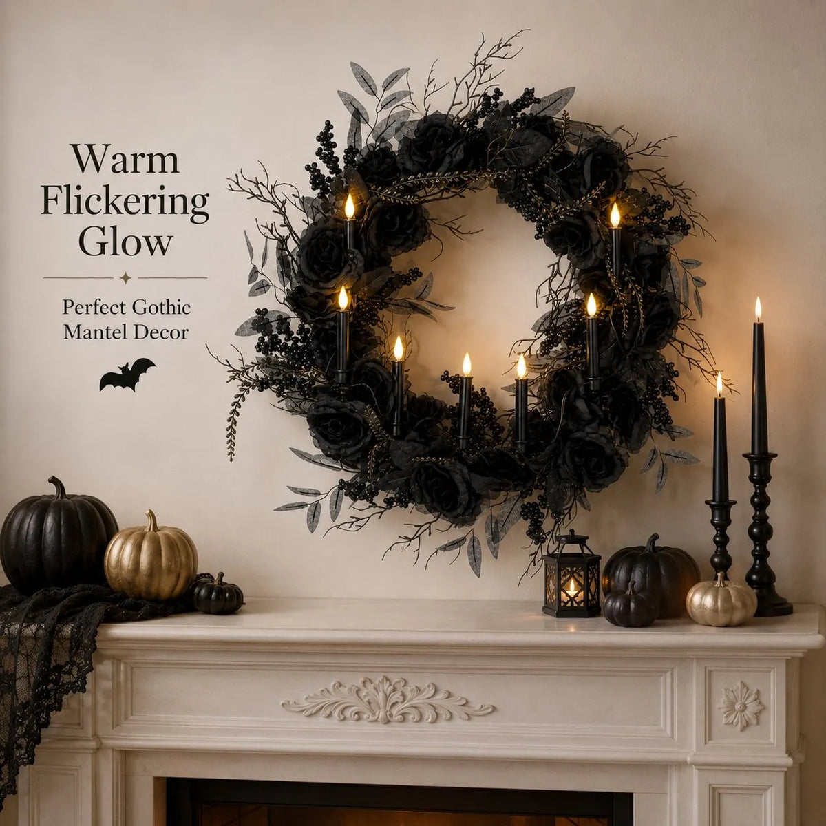 Black Rose Candle Wreath