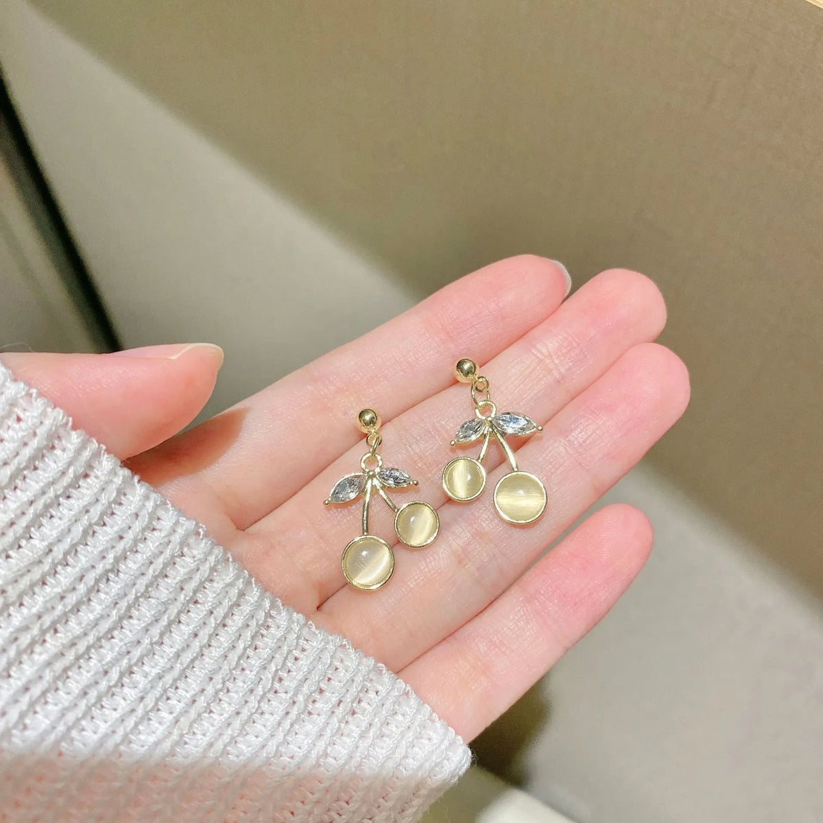 Delicate Opal Cherry Stud Earrings