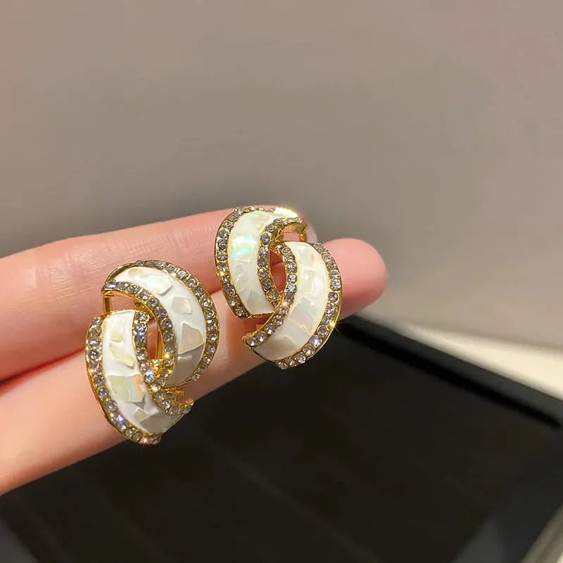 Simple White Zircon Geometric Stud Earrings
