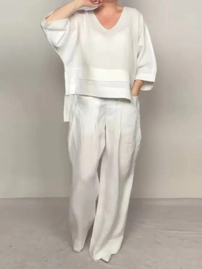 💖Irregular Hem Cotton Linen Short Sleeve Casual 2-Piece Set
