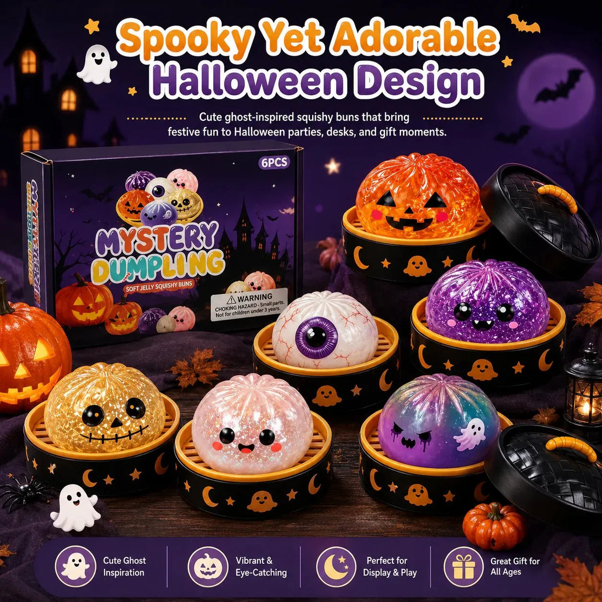 ⚡Hot Sales 49% OFF🔥Cute Halloween Scary Ghost Maruko Squeeze Toy Set | Portable Stress Relief Toys, Halloween Party Fillers & Holiday Gifts