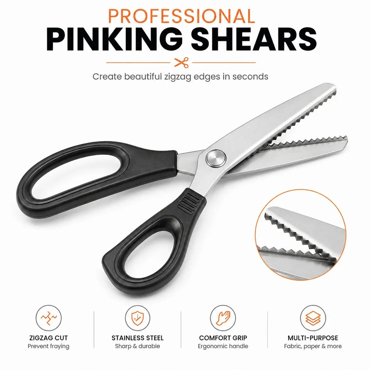 🎉✂️ Professional Pinking Shears – Stainless Steel Zigzag Fabric Cutting Scissors
