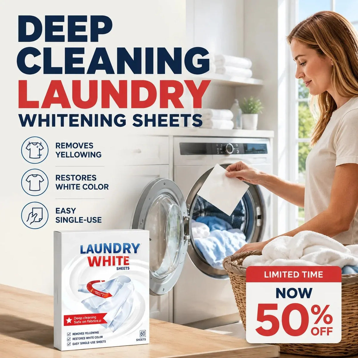 🎉🔥💥 Deep Cleaning Laundry Whitening Sheets ✨🧺 Powerful Stain Remover Brightening Fabric Laundry Cleaning Sheets