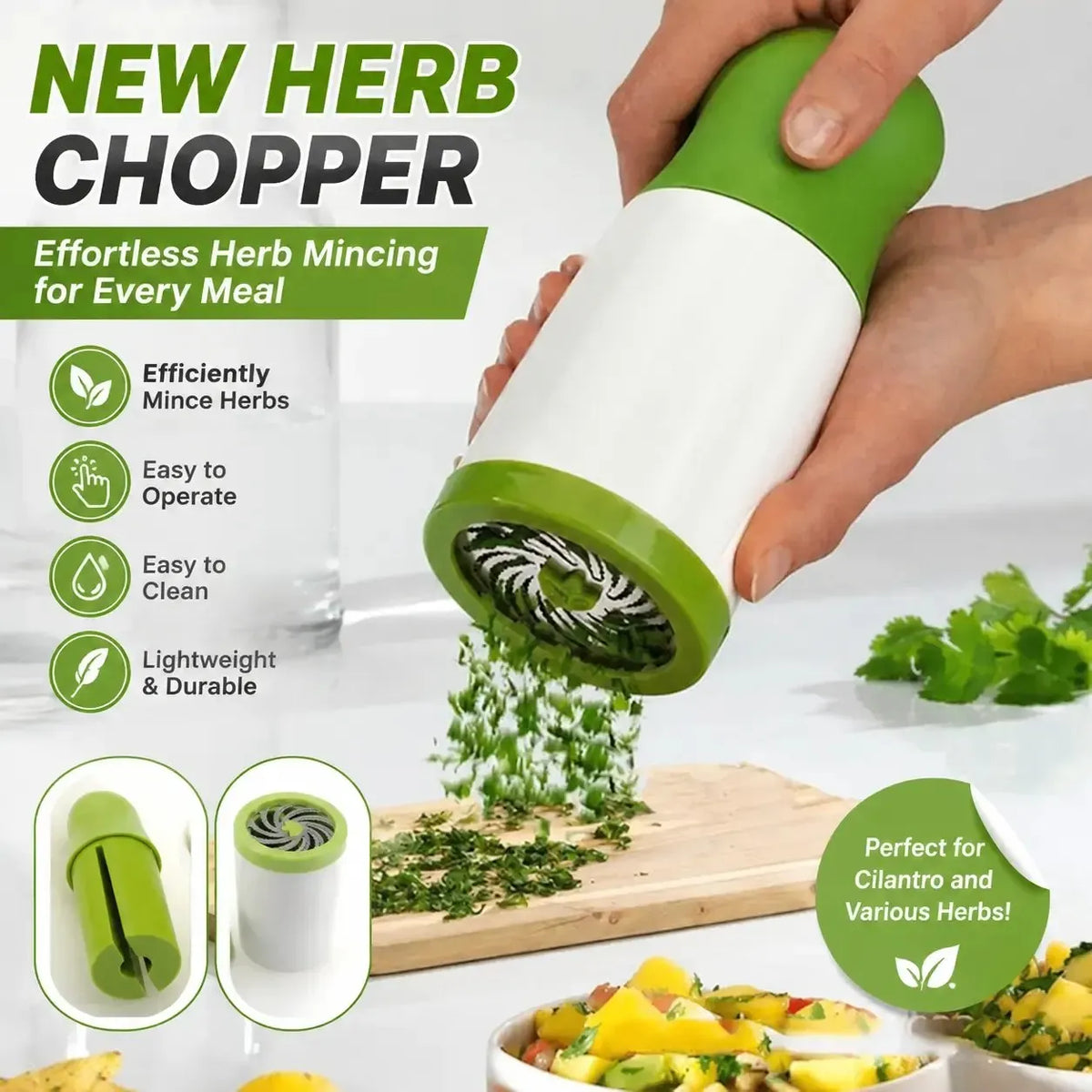 🎉White & Green Compact Cordless Herb Chopper, Efficient Cilantro & Herb Mincer, Easy to Operate & Clean