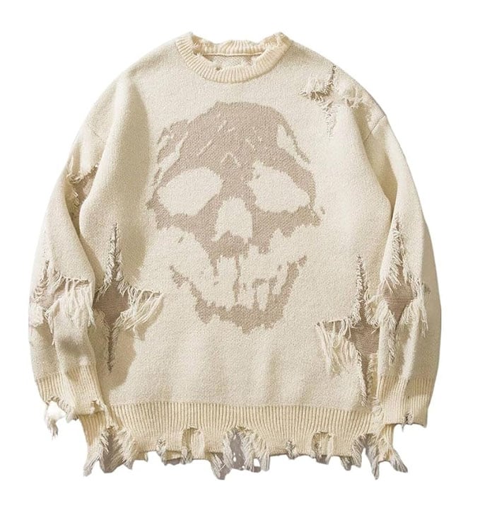 Unisex Skull Print Hip-Hop Distressed Sweater (Buy 2 Free Shipping)
