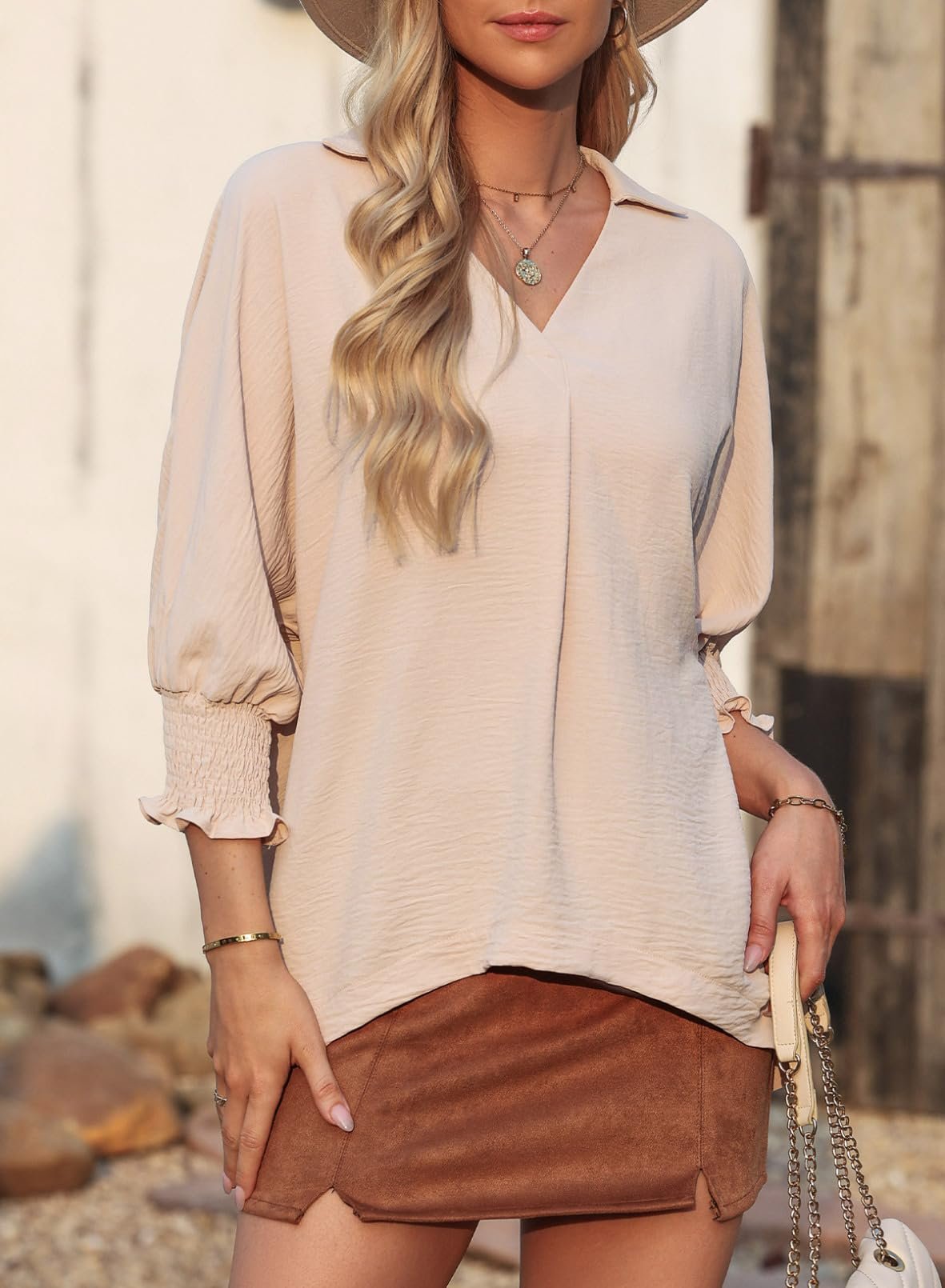 ⏰HOT SALE-WOMENS CASUAL 3/4 SLEEVE V NECK LOOSE FIT BASIC TEES