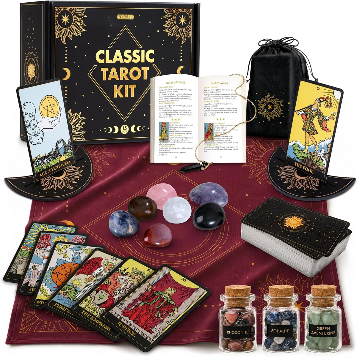 🔮ALL-IN-ONE CLASSIC TAROT KIT – Complete Beginner Set with Guidebook & Crystals 🌟