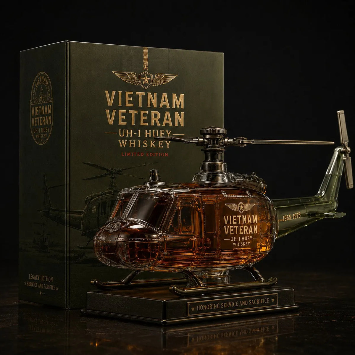 🔥 HOT SALE 🔥Vietnam Veteran UH-1 Huey Helicopter 1965-1975 Whiskey Bottle