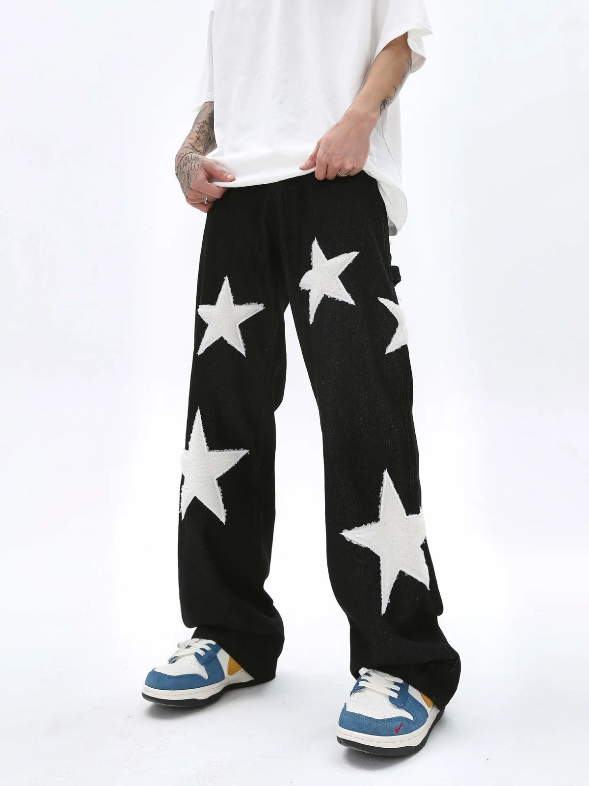 Star Towel Patch Stacked Wide Leg Denim (FREE SHIPPING)
