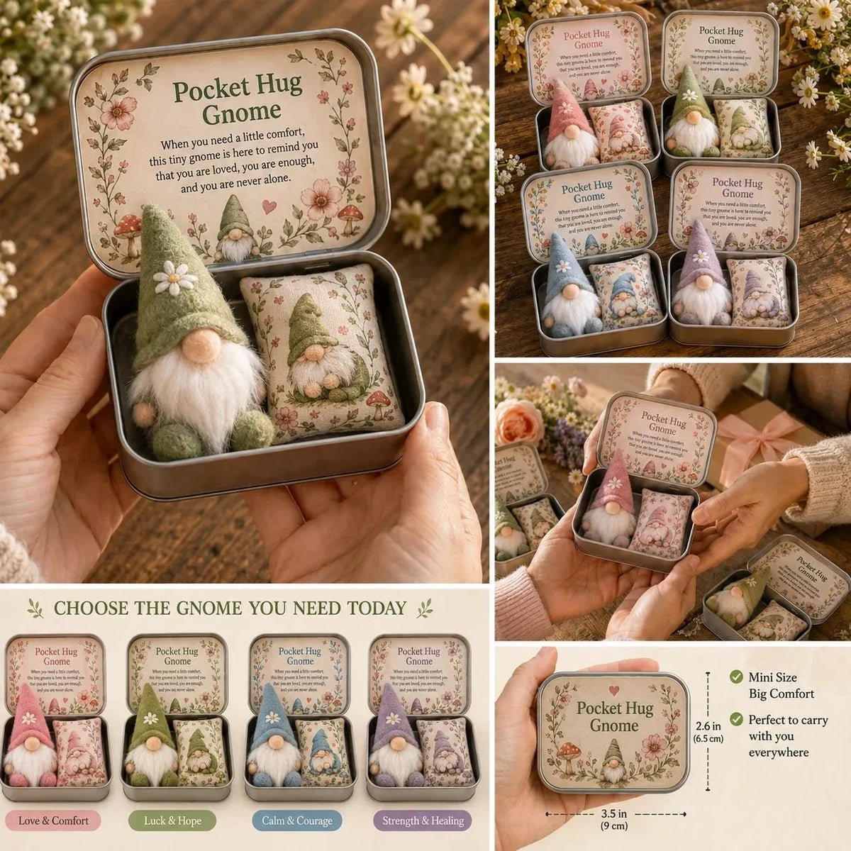 🎉🔥Buy 3 Get 1 Free - Pocket Hug Gnome Comfort Gift Tin – Mini Emotional Support Keepsake
