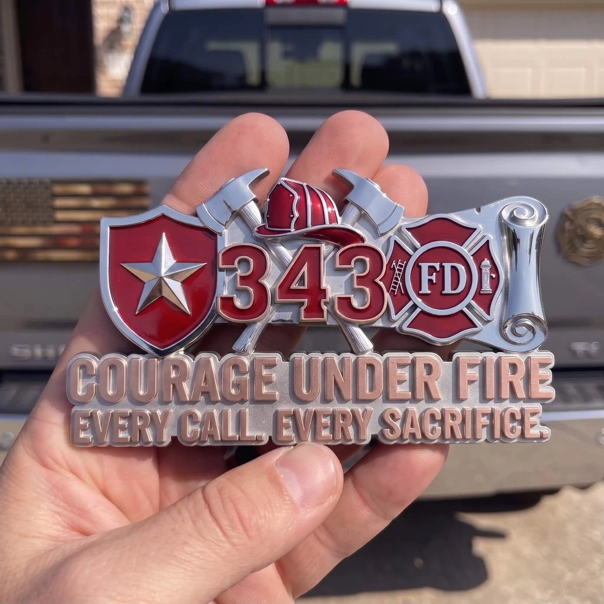 🎉Firefighter Courage Under Fire Car Sticker | Premium Metal Badge Style Decal
