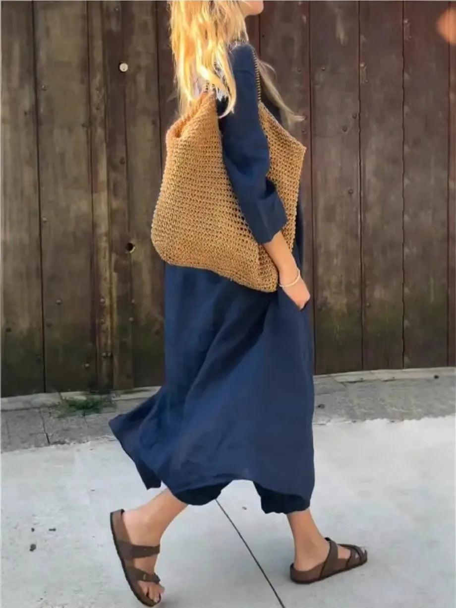 Solid High Low Hem Top & Pants Two-Piece Set