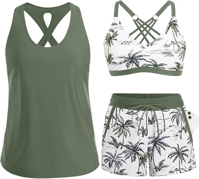 ⏰LAST DAY 57% OFF - 3 Piece Tankini with Shorts🔥Buy 2 Free Shipping