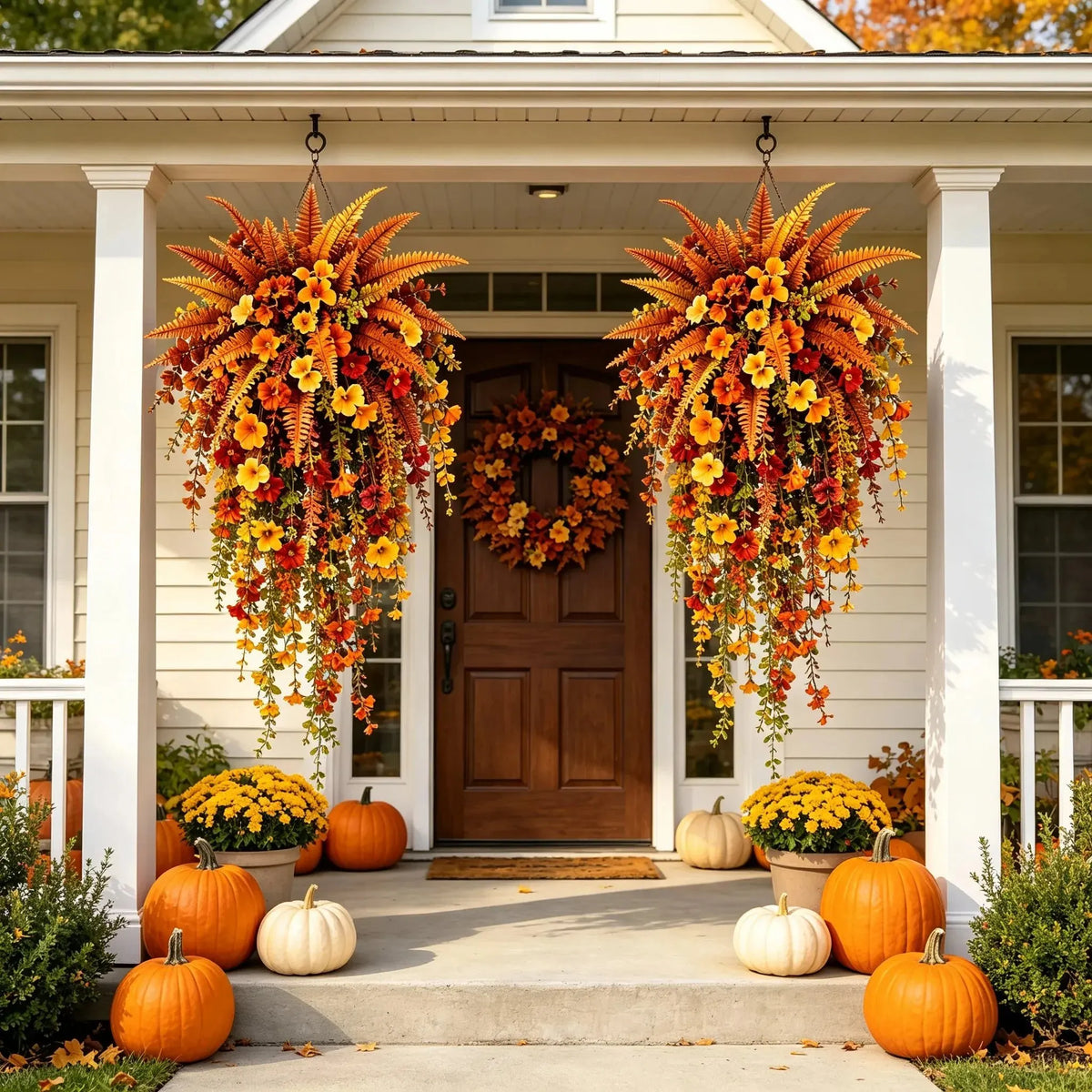 🔥HOT SALE🔥🍂 ARTIFICIAL FALL HARVEST HANGING BASKET - AUTUMN PORCH & DOOR DECORATION