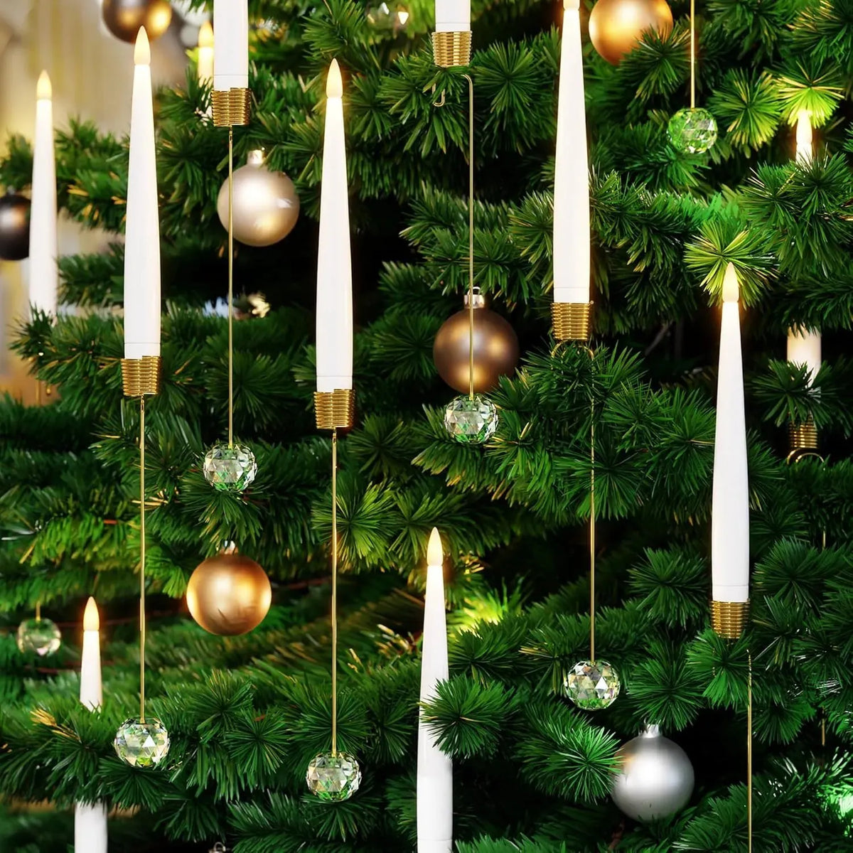 🎉🎄Christmas Tree Led Candles with Clear Crystal Ball Hook