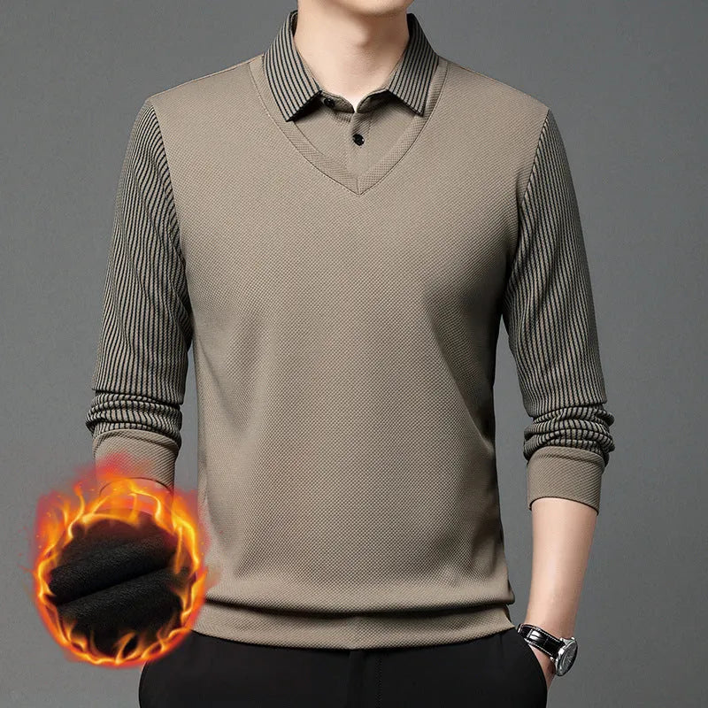 Striped Lapel Fake Two-Piece Shirt