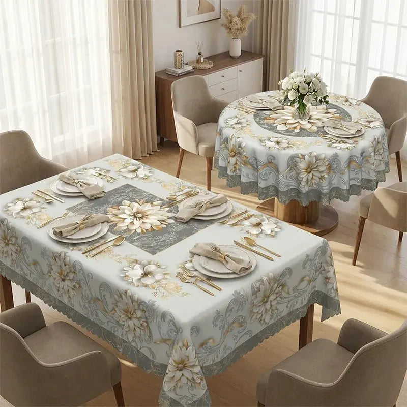 🎉⏰Elegant Waterproof Embossed Floral Tablecloth💮