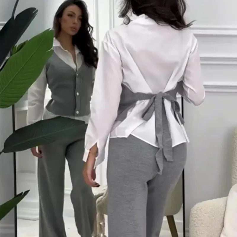 Damen Set aus Hemd mit Weste in Layering-Optik und Hose