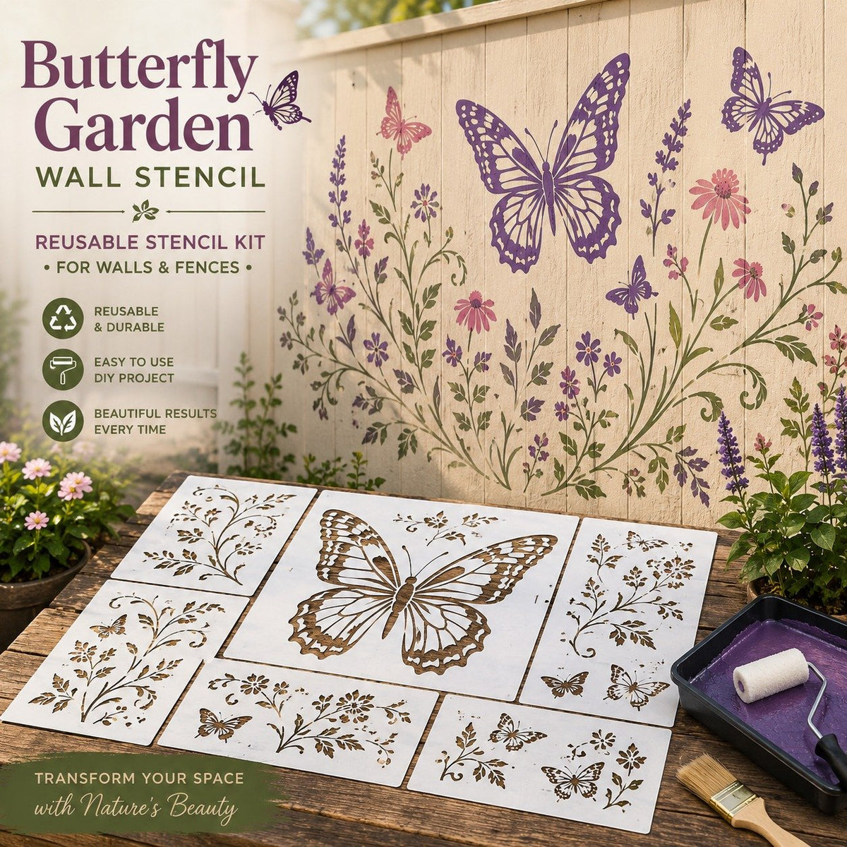🔥HOT SALE🔥Last Day 50% OFF - 🌿Garden Bloom Wall Stencil Kit | DIY Garden Painting Templates for Every Space