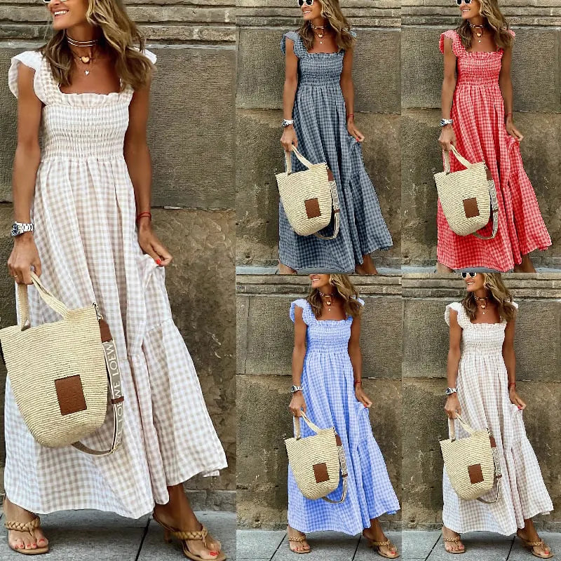 Spaghetti Strap Flounce Long Dress