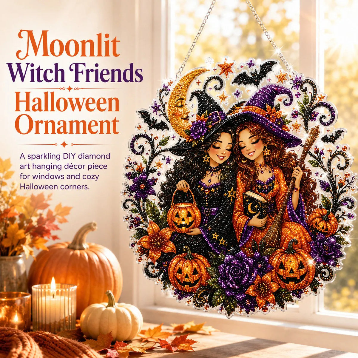 🧙♀️🎃Halloween Witch Friendship Diamond Art Window Suncatcher