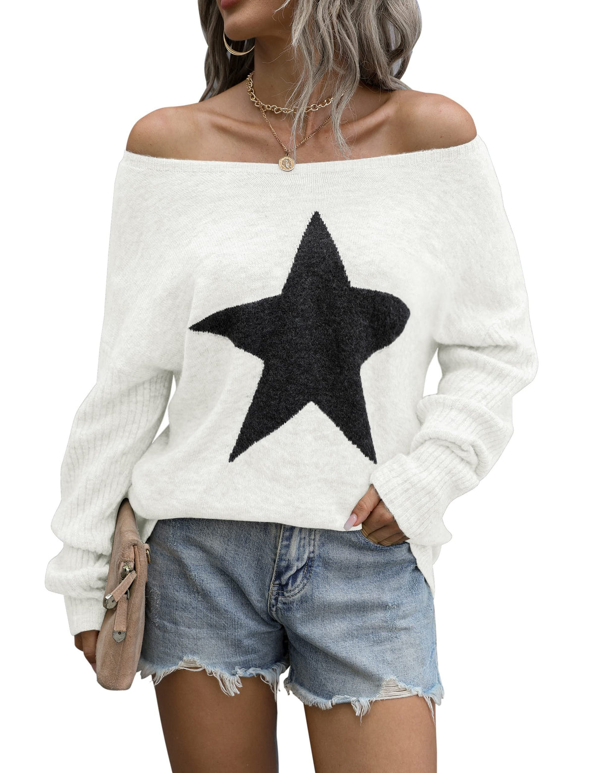 Women's Fall Off The Shoulder Knitted Pullover Sweater