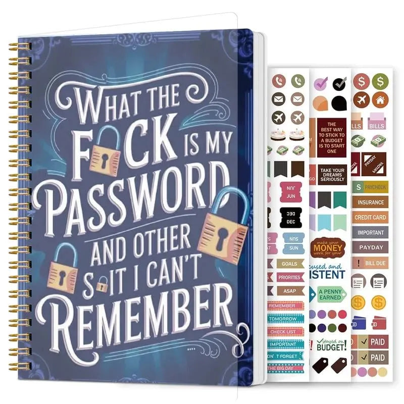 🎉📅Funny Password Notebook - Spiral Bound with Lock Icons & Funny Security Phrases✍️