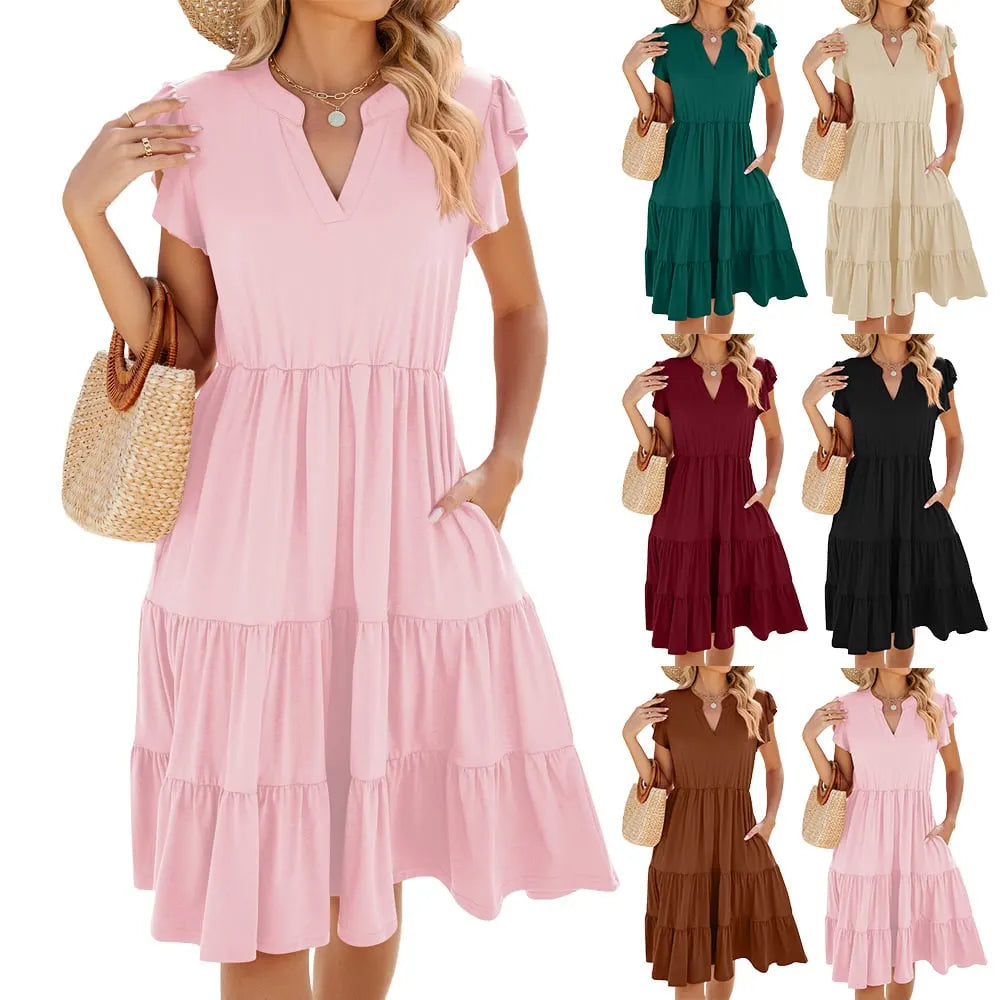 Women's Casual Ruffle Sleeve V-Neck Dress (Buy 2 Free Shipping)