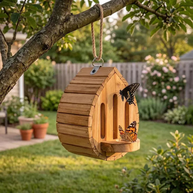 🔥HOT SALE🔥🎉Handmade Garden Butterfly House with Feeder Station🦋