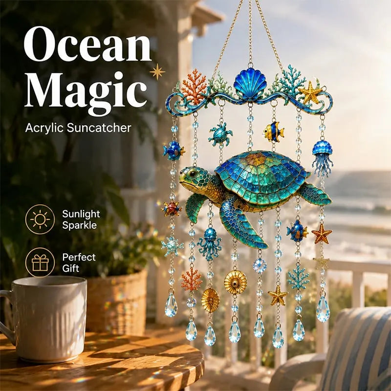 š„HOT SALEš„š¢Ocean Animal Acrylic Wind Chimeā2D Turtle/Dolphin/Whale Style Hanging Ornament, Outdoor Garden Balcony Decor Handmade Gift