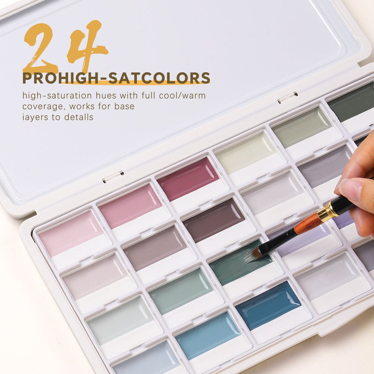 24-Color Opaque Semi-Solid Watercolor Paint Set