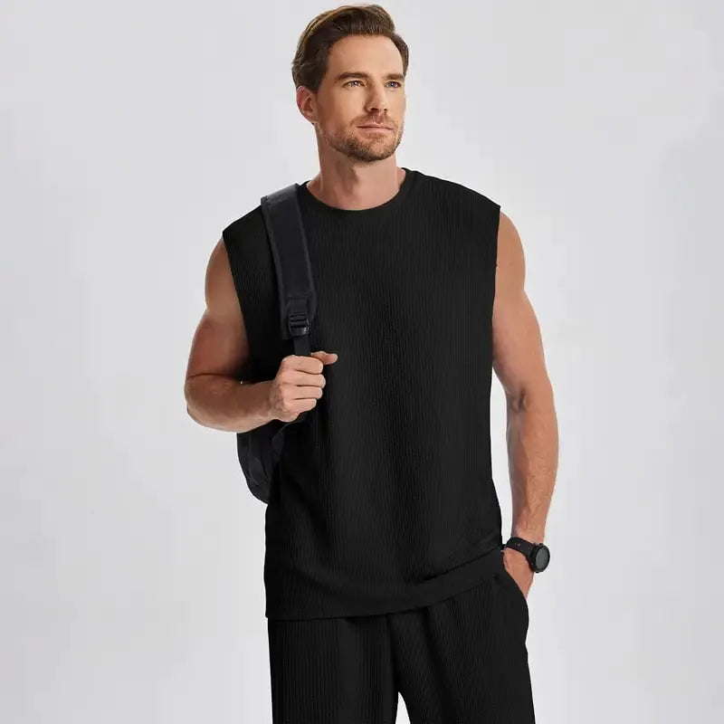đ„ 49% OFF Fatherâs Day Special â°đ Menâs Rib Knit 2-Piece Set â Sleeveless Tank & Baggy Wide-Leg Pants
