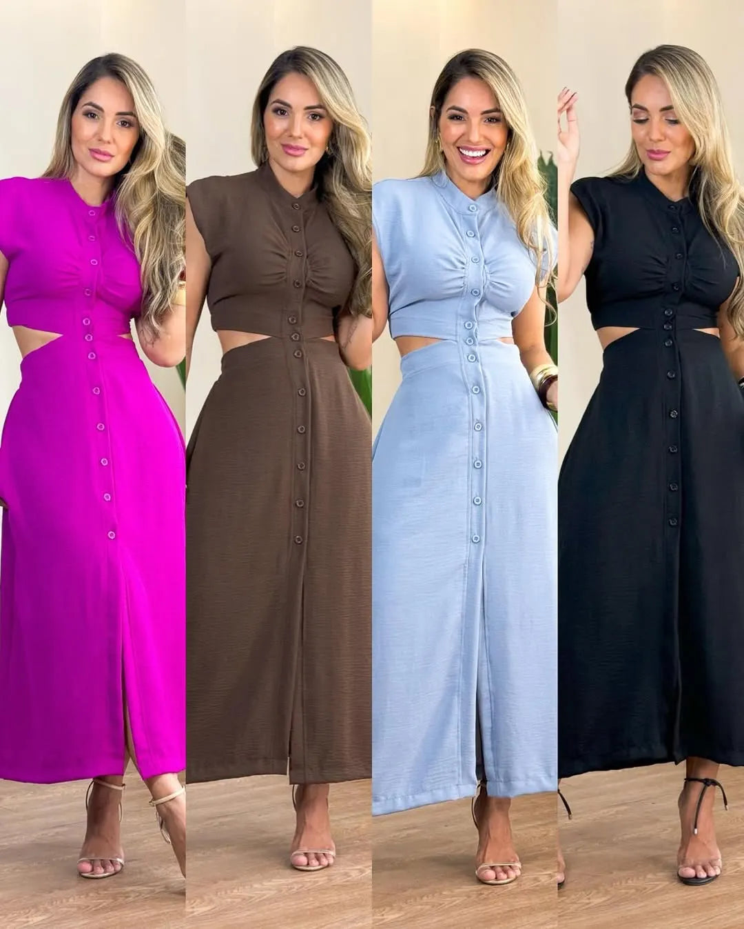 Women's Waist-baring Sleeveless Button Casual Dress