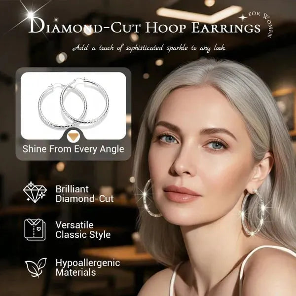 ๐ฅ HOT SALE ๐ฅ๐ BUY 1 GET 1 FREE ๐ Diamond-Cut Hoop Earrings for Women โ Elegant, Sparkling ๐