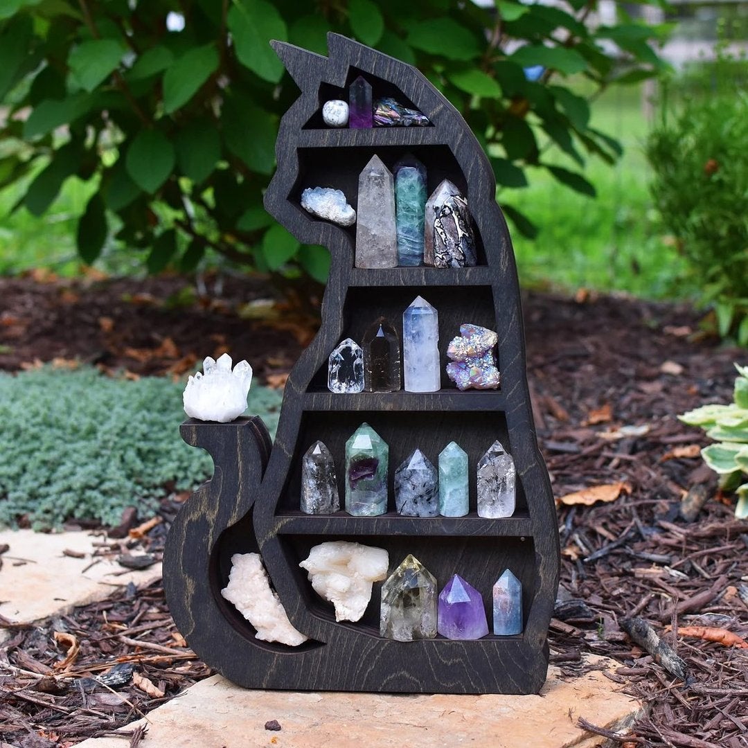 Cat in the Moon Crystal Wooden Shelf