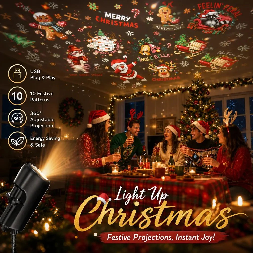 🔥 HOT SALE 🔥Plug-&-Play HD Christmas Projector – 6 or 10 Festive Scenes