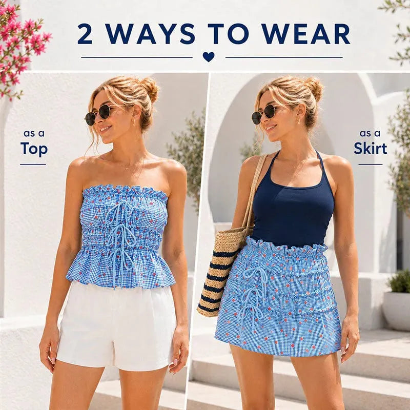 ✨2-in-1 Ruched Bandeau Top & Skirt – Convertible Drawstring Summer Outfit