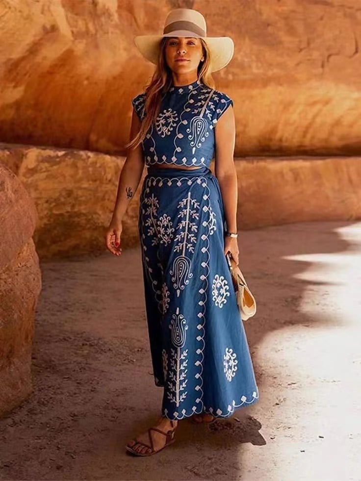 Printed Top and Skirt Set