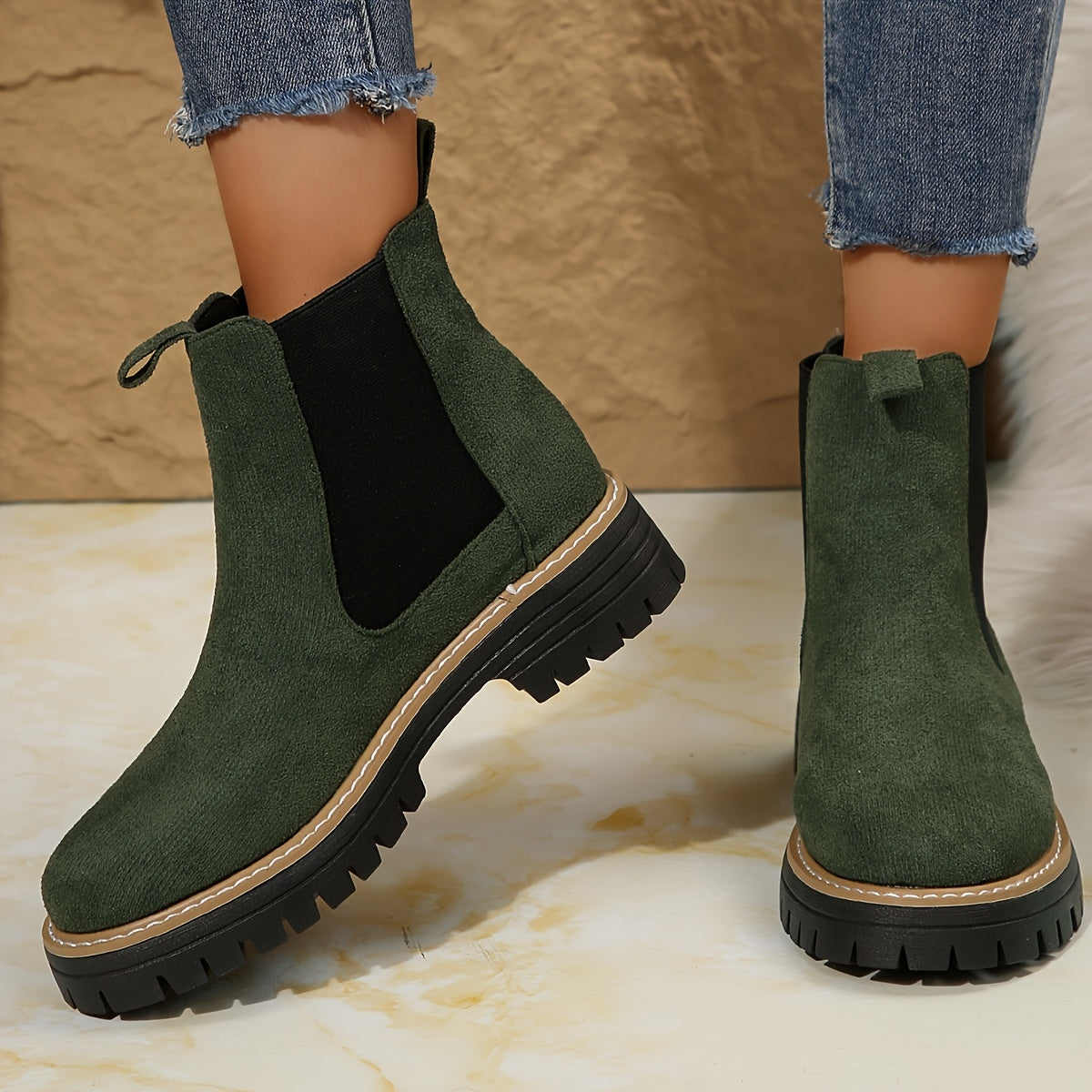 Damenmode Einfarbige Stiefeletten mit dicker Sohle