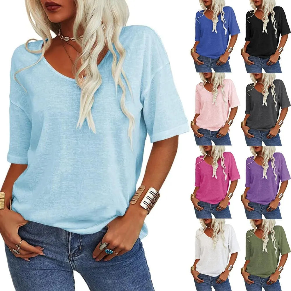 Hot sale🔥 Women's Solid Color V-Neck T-shirt