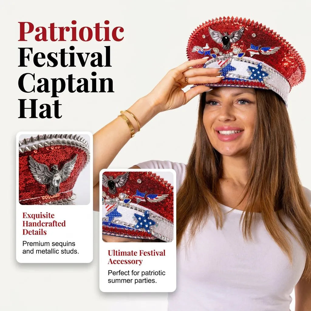 🔥Rhinestone-Embellished Independence Day Captain's Hat
