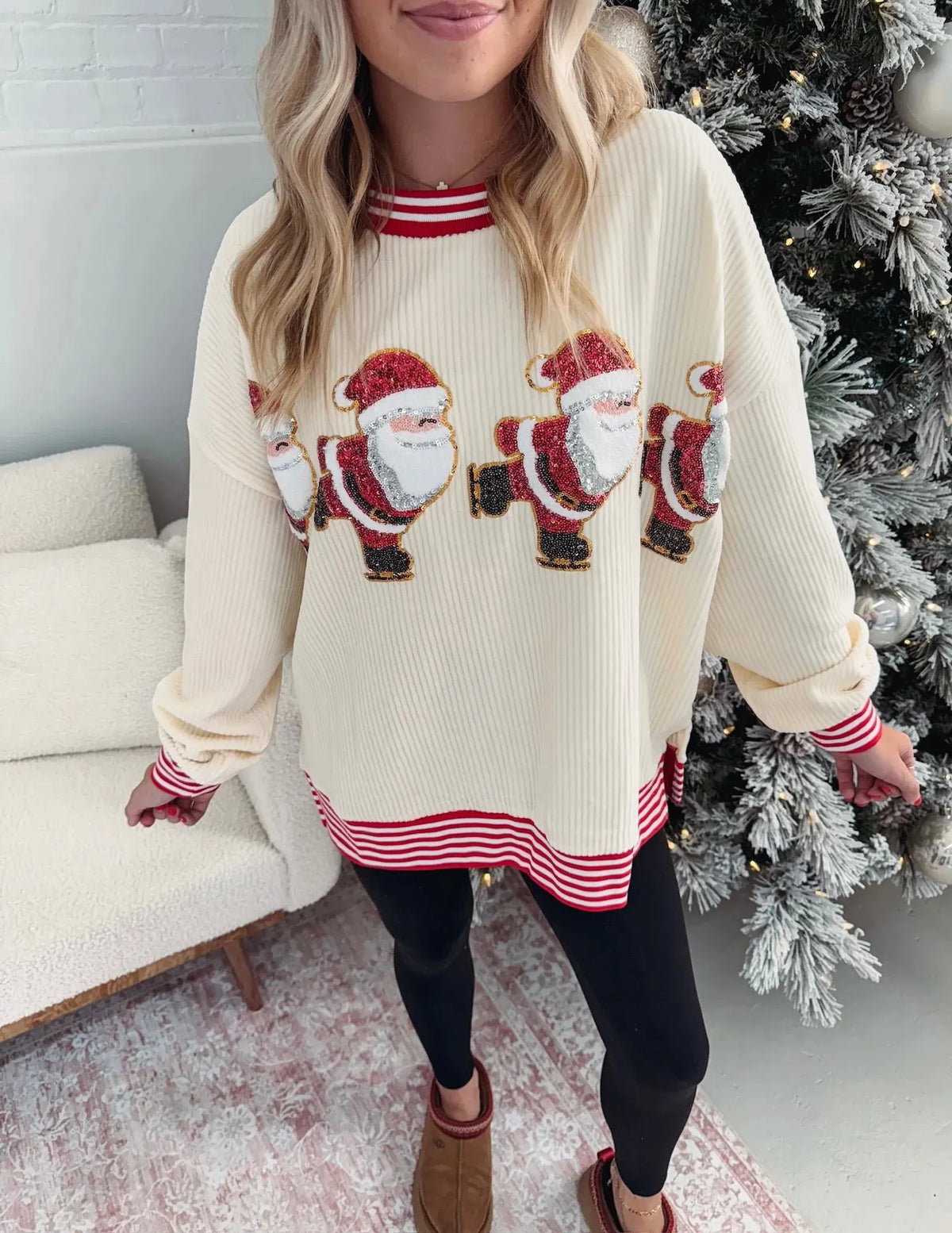 Skating Santa Sequin Pullover (Buy 2 Free Shipping)